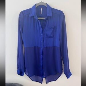 FREE PEOPLE Womens Best of Both Worlds Blue Sheer Button Down Tunic Top XS